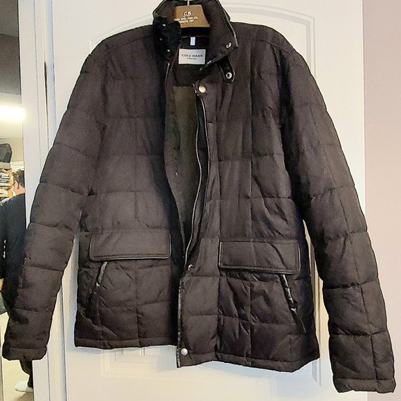 COLE HAAN Herringbone Yoke Diamond Quilted Jacket/Barn/Car Coat Black sz XL - Picture 1 of 9